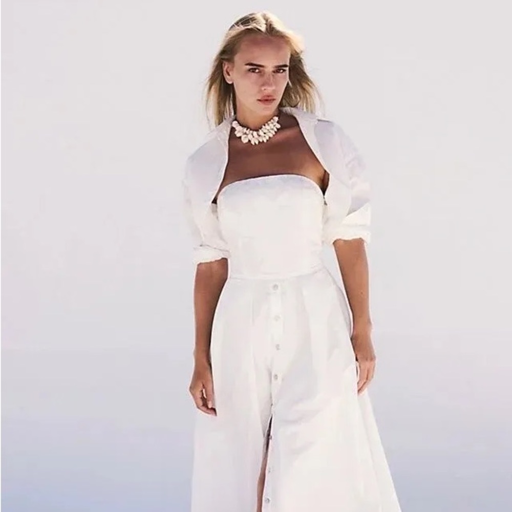 NWOT Free People Isley Cotton Midi Dress Flint Stone White XS